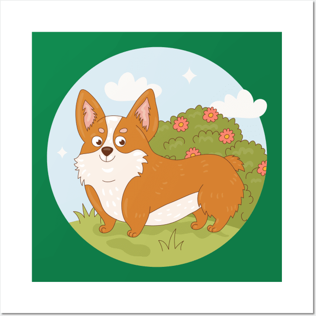 Corgi Hand Drawn Illustration Wall Art by Mako Design 